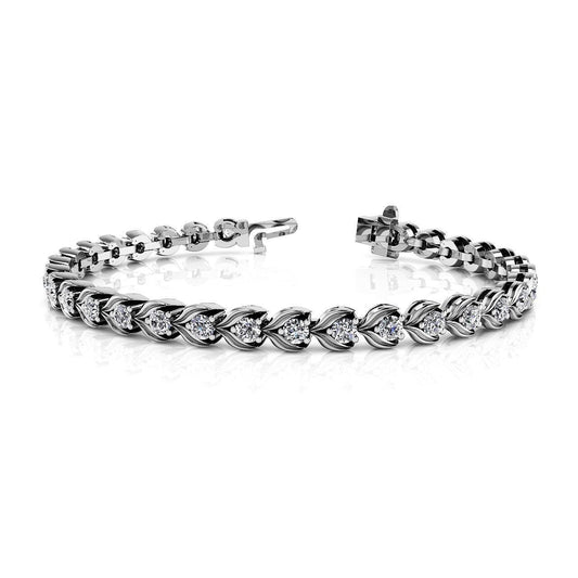 Bracciale Tennis Da 8 Ct Con Naturale Diamanti Rotondi E Maglie A Forma Di Fiore In Oro Bianco