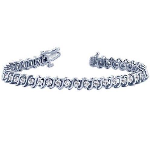 Bracciale Tennis Da Donna In Oro Bianco Con Maglie A S Con Vero Diamanti Tondi Da 8 Ct