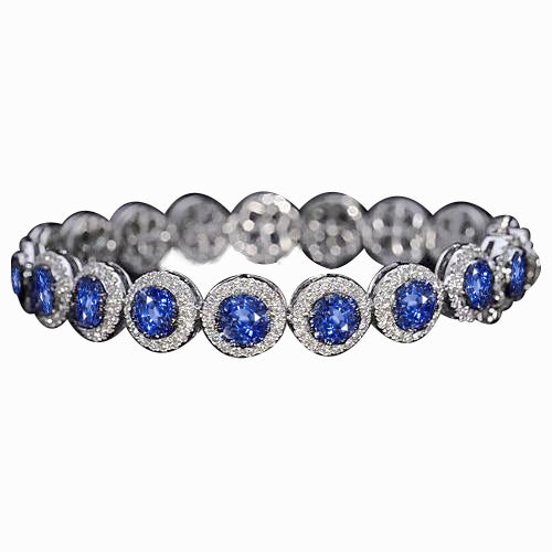 Bracciale Tennis Diamante Gioielli Zaffiro Blu Ceylon