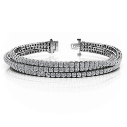 Bracciale Tennis Flessibile A Tre Fili Con Genuino Diamanti A Taglio Rotondo Da 12 Ct. Bianco