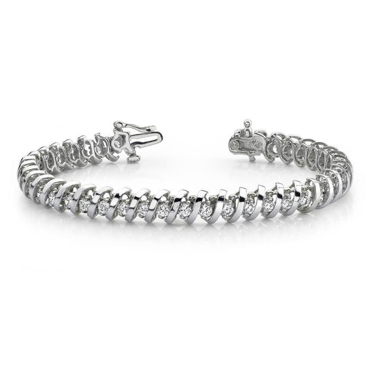 Bracciale Tennis In Oro Bianco 14K Con Maglie A Spirale Con Vero Diamanti Taglio Rotondo 5.70 Ct