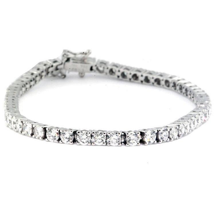 Bracciale Tennis In Oro Bianco 14K Con Vero Diamanti Taglio Brillante Rotondo. 6.60 Ct