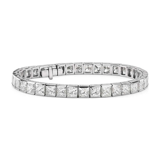 Bracciale Tennis In Oro Bianco 14K Con Vero Diamanti Taglio Princess Incastonato Da 9 Ct