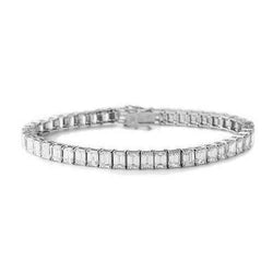 Bracciale Tennis In Oro Bianco Con Genuino Diamanti A Taglio Smeraldo Con Montatura A Canale Da 16.80 Ct