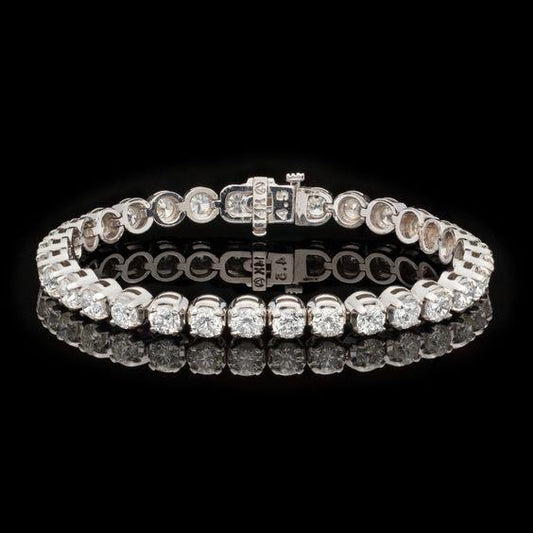 Bracciale Tennis In Oro Bianco Con Genuino Diamanti Taglio Rotondo 9.60 Carati