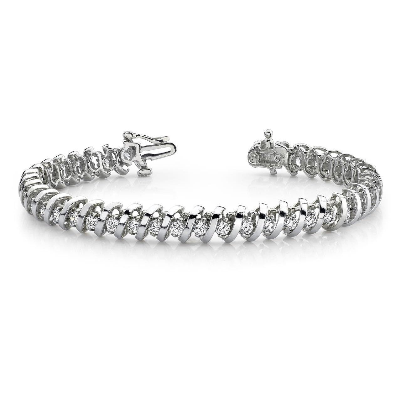 Bracciale Tennis In Oro Bianco Con Vero Diamanti Rotondi Scintillanti. Gioielleria Raffinata. 10 Ct