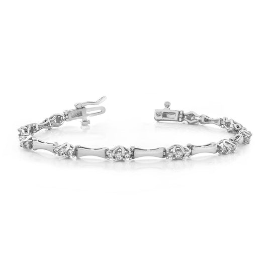 Bracciale Tennis In Oro Bianco Massiccio 14K Con Vero Diamante Taglio Brillante Rotondo Da 6 Ct