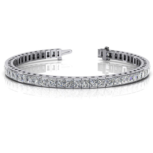Bracciale Tennis In Oro Bianco Massiccio Con Genuino Diamanti Taglio Principessa 14 Ct