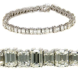 Bracciale Tennis In Oro Bianco Massiccio Con Naturale Diamanti Taglio Smeraldo Da 20.80 Ct