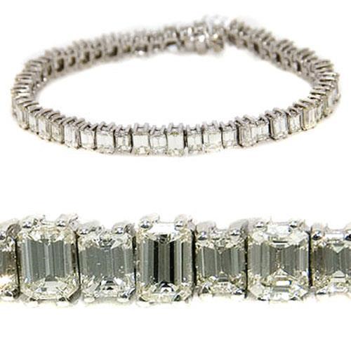 Bracciale Tennis In Oro Bianco Massiccio Con Naturale Diamanti Taglio Smeraldo Da 20.80 Ct