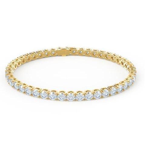 Bracciale Tennis In Oro Giallo 14K Con Taglio Rotondo E Genuino Diamanti 9 Carati Novità