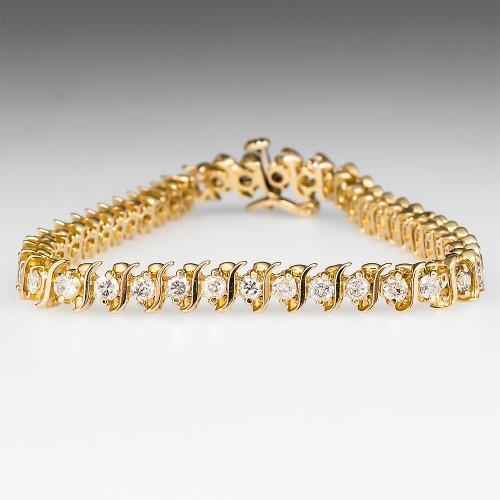 Bracciale Tennis In Oro Giallo Stile S Con Naturale Diamanti Rotondi 3.60 Ct