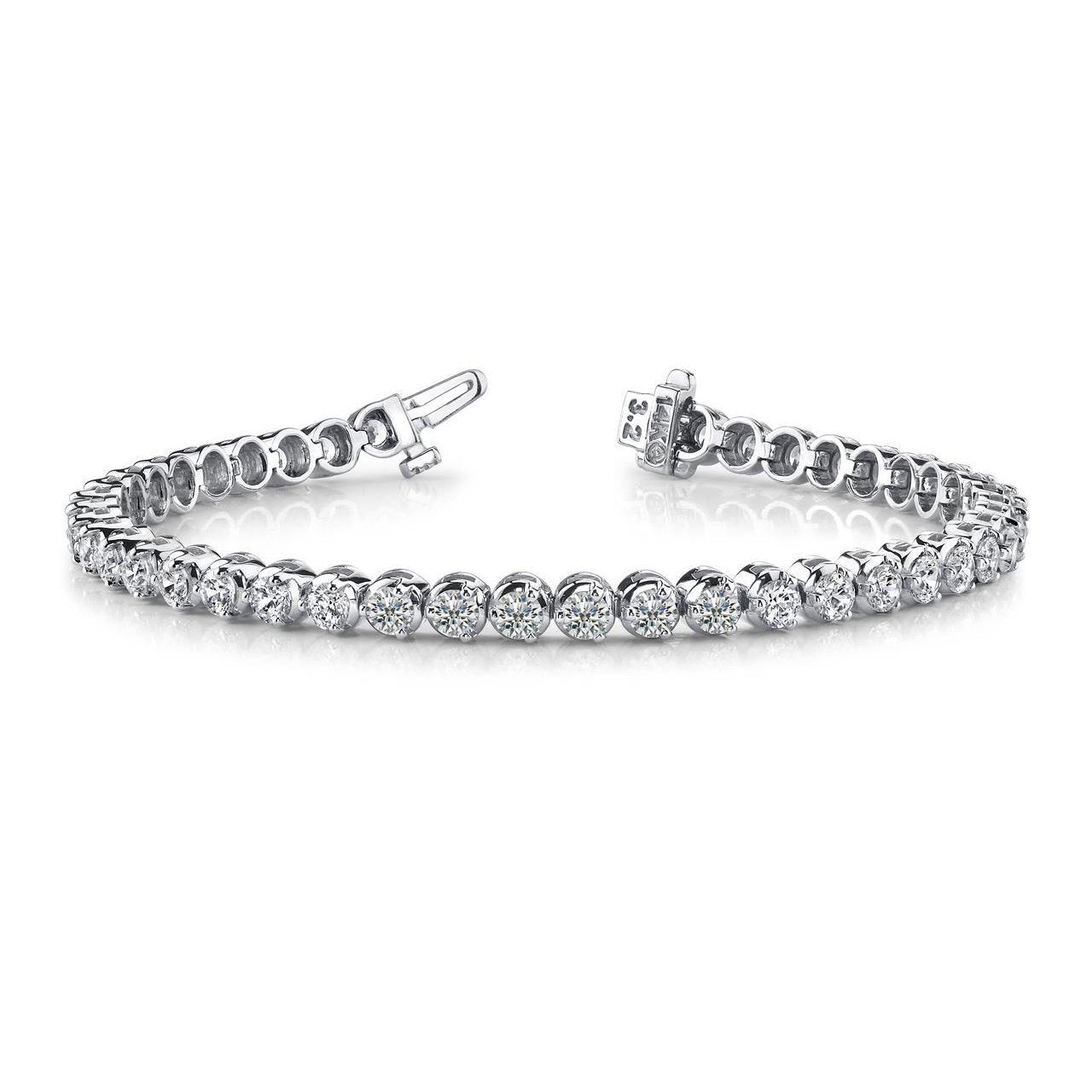 Bracciale Tennis in Oro Bianco 14 Kt Con Veri Diamanti Taglio Rotondo Da 16 CT