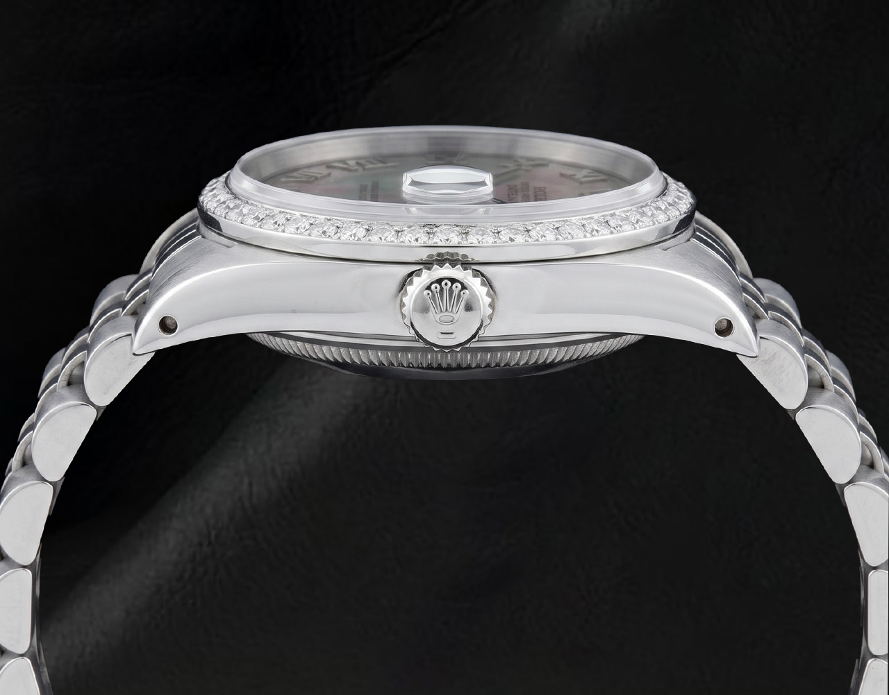 Bracciale acciaio inossidabile giubileo Rolex Lunetta con diamanti Quadrante romano grigio IMPOSTAZIONE RAPIDA