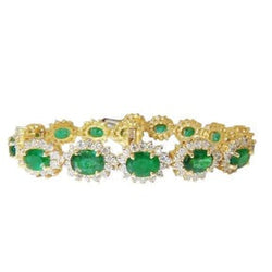 Bracciale da donna con Verde smeraldo taglio ovale e diamanti 16,25 carri in oro giallo 14K