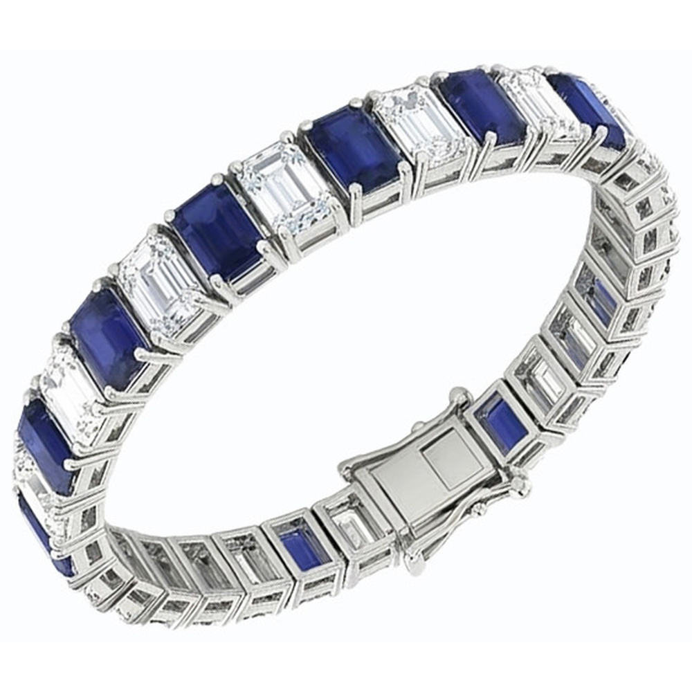Bracciale da tennis taglio smeraldo zaffiro blu 12 carati gioielli Novità