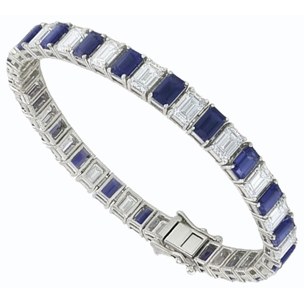 Bracciale da tennis taglio smeraldo zaffiro blu 12 carati gioielli Novità