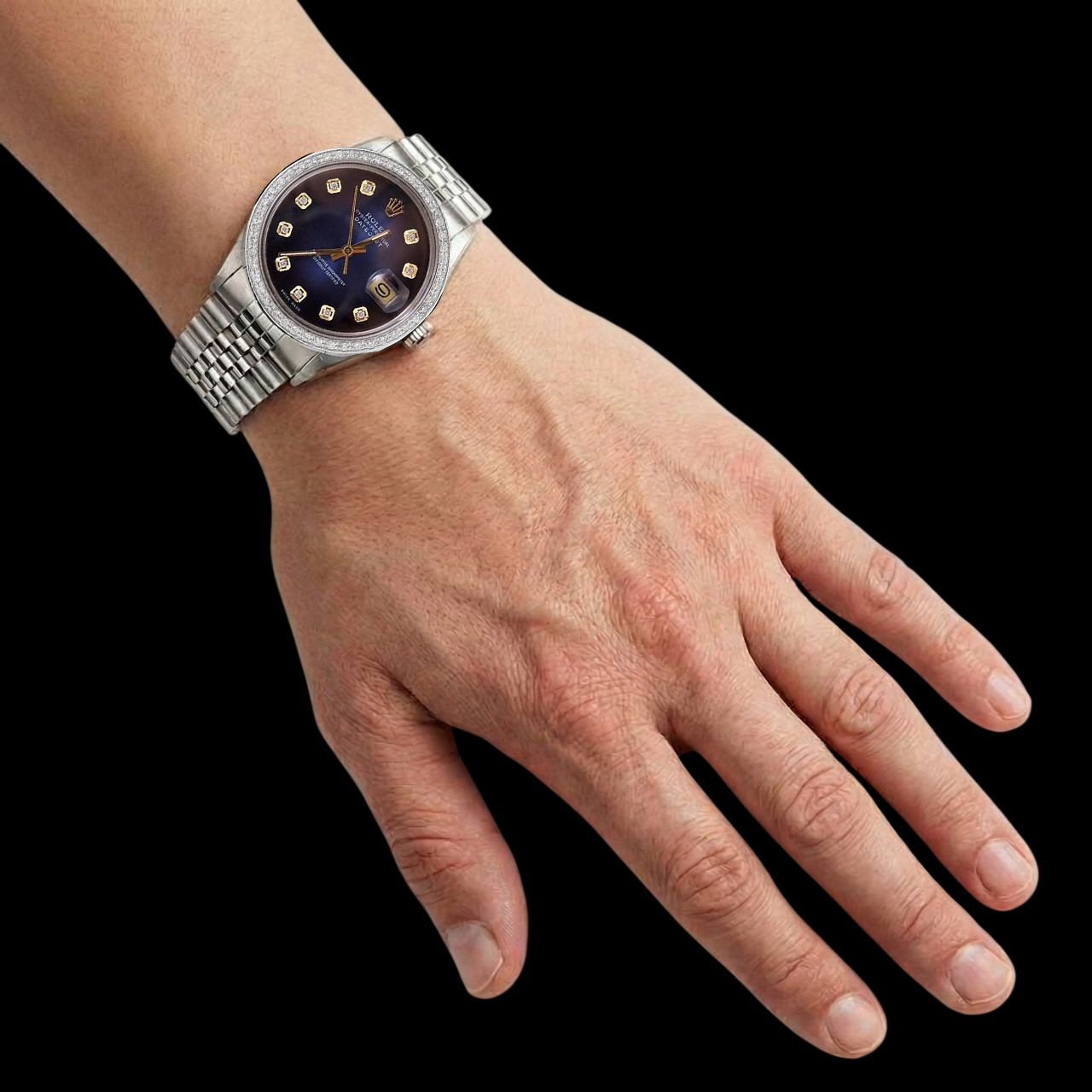 Bracciale giubileo con quadrante blu e diamanti Orologio Rolex Datejust in acciaio inossidabile con regolazione rapida