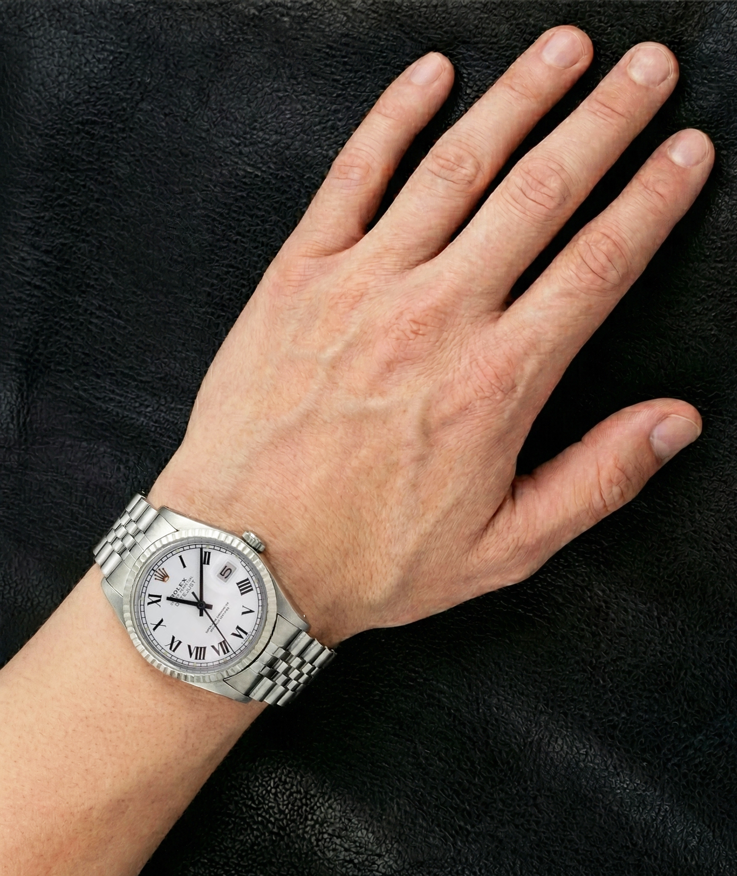 Bracciale giubileo in acciaio inossidabile Rolex Date Just orologio da uomo quadrante bianco romano a regolazione rapida