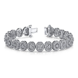 Bracciale in Stile Vintage Con Maglie Rotonde Di Veri Diamanti Da 7,65 Carati. Oro Bianco 14 Carati