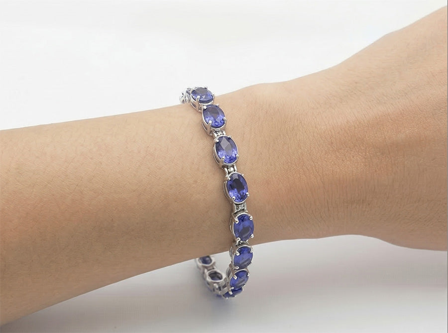 Bracciale tennis blu zaffiro diamante set di gioielli 18 carati