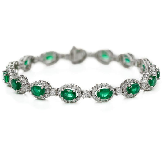 Bracciale tennis da donna con smeraldo verde taglio ovale e diamanti 14K 8,5 ct. - harrychadent.it