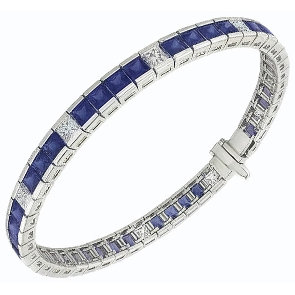 Bracciale tennis in zaffiro blu taglio Princess 25 carati in oro bianco 14K
