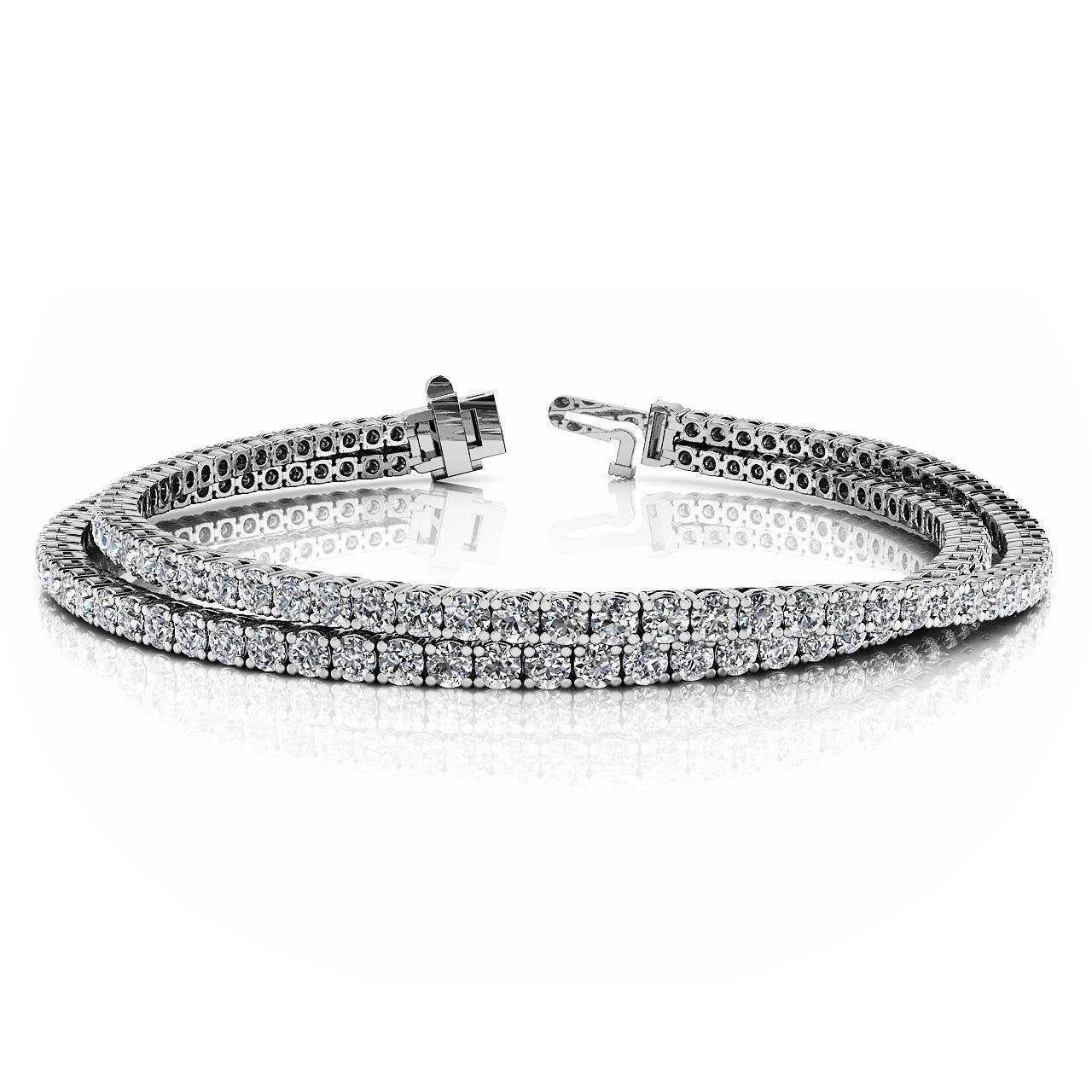 Bracciale A Doppio Filo Flessibile In Oro Bianco Con Vero Diamanti A Taglio Rotondo Da 8 Ct