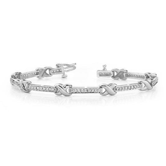 Bracciale A Forma Di X Ondulato Con Vero Diamanti A Taglio Rotondo Da 5.75 Carati. Oro Bianco 14K