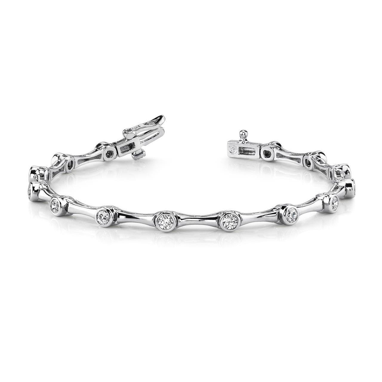 Bracciale A Maglie A Colonna Con Vero Diamanti A Taglio Rotondo Da 3.5 Carati In Oro Bianco 14K