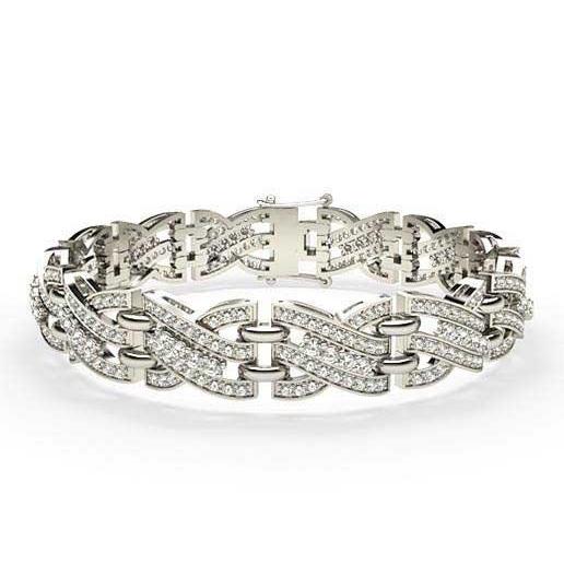 Bracciale A Maglie Da Uomo. Taglio Rotondo. 10.70 Carati. Genuino Diamanti In Oro Bianco 14K