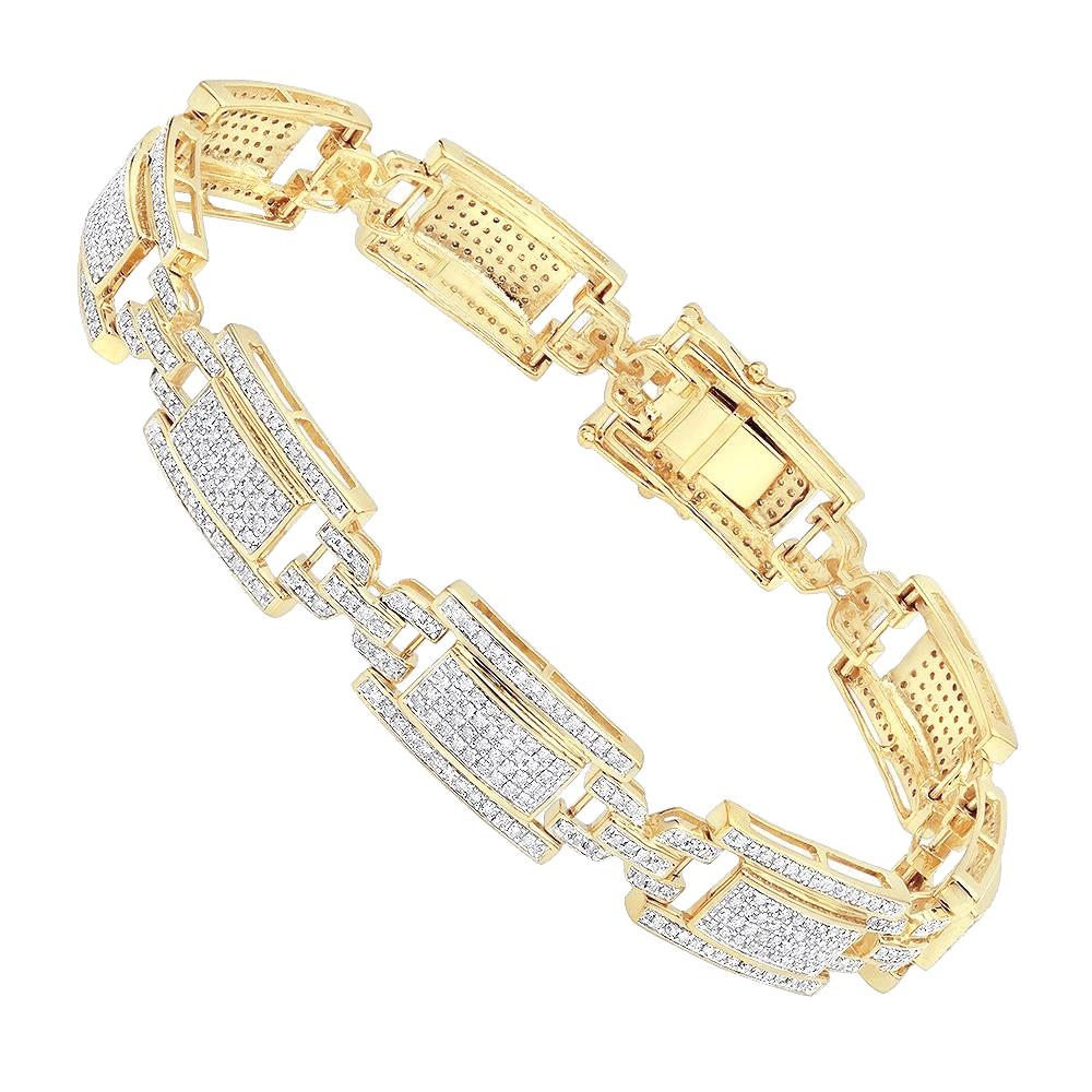 Bracciale A Maglie Da Uomo In Oro Giallo 14 Carati Con Naturale Diamanti Taglio Rotondo 14k