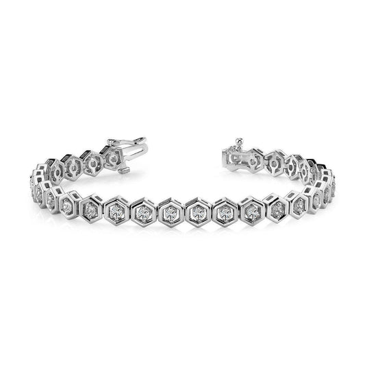 Bracciale A Maglie Esagonali 4.20 Carati Vero Diamanti Scintillanti Oro Bianco 14K