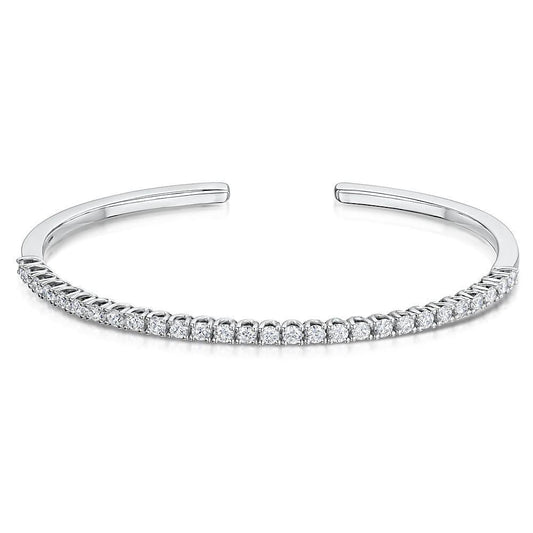 Bracciale A Polsino Con Vero Diamante Taglio Brillante Rotondo 7 Carati In Oro Bianco 14K