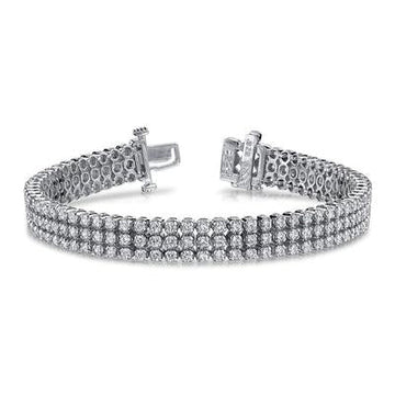 Bracciale A Tre Fili Oro Bianco 14K 9 Ct Vero Diamanti Rotondi Scintillanti