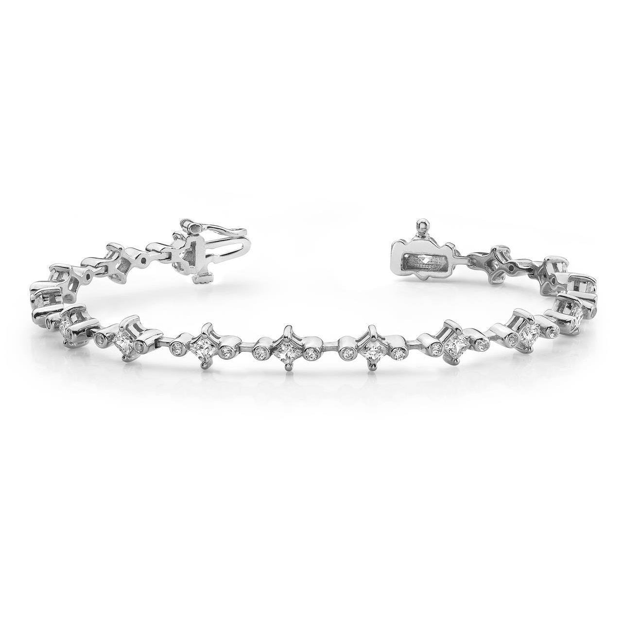 Bracciale Con Castone E Lunetta In Oro Bianco 14K Con Vero Diamanti Da 7.50 Ct