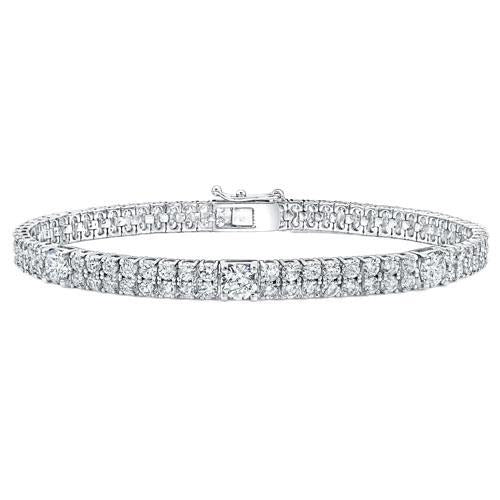 Bracciale Con Doppia Fila Di Naturale Diamanti, Taglio Rotondo, 10 Carati, WG 14K