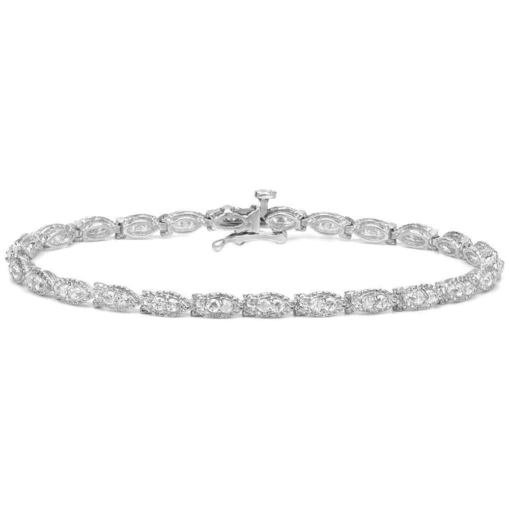 Bracciale Con Genuino Diamanti Rotondi Scintillanti Oro Bianco 14K 7.80 Carati