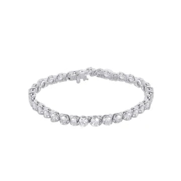 Bracciale Con Vero Diamanti Rotondi Oro Bianco 14K Nuovo 9.60 Carati