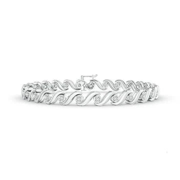 Bracciale Da Donna Con Vero Diamanti A Taglio Rotondo Piccolo. 3.75 Carati Oro Bianco 14K