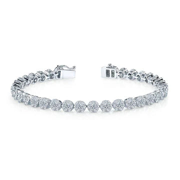 Bracciale Da Donna Con Vero Diamanti Taglio Brillante Rotondo WG 14K 14 Carati