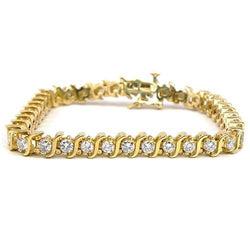 Bracciale Da Tennis Da Donna Con Genuino Diamanti A Taglio Rotondo Da 7 Carati. Gioielli In Oro Giallo