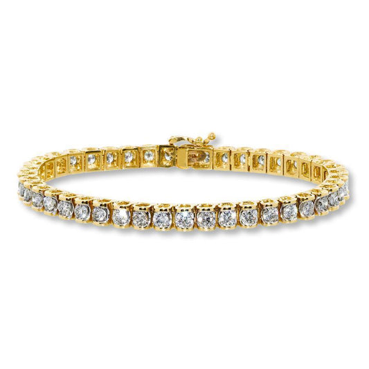 Bracciale Da Tennis Da Donna Con Genuino Diamanti Tondi Da 8.5 Carati. Gioielli In Oro Giallo