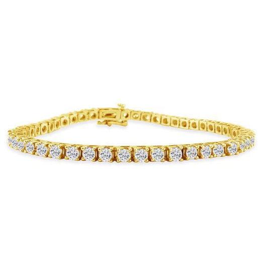 Bracciale Da Tennis Da Donna In Oro Giallo Massiccio Con Naturale Diamanti A Taglio Rotondo Da 4 Ct