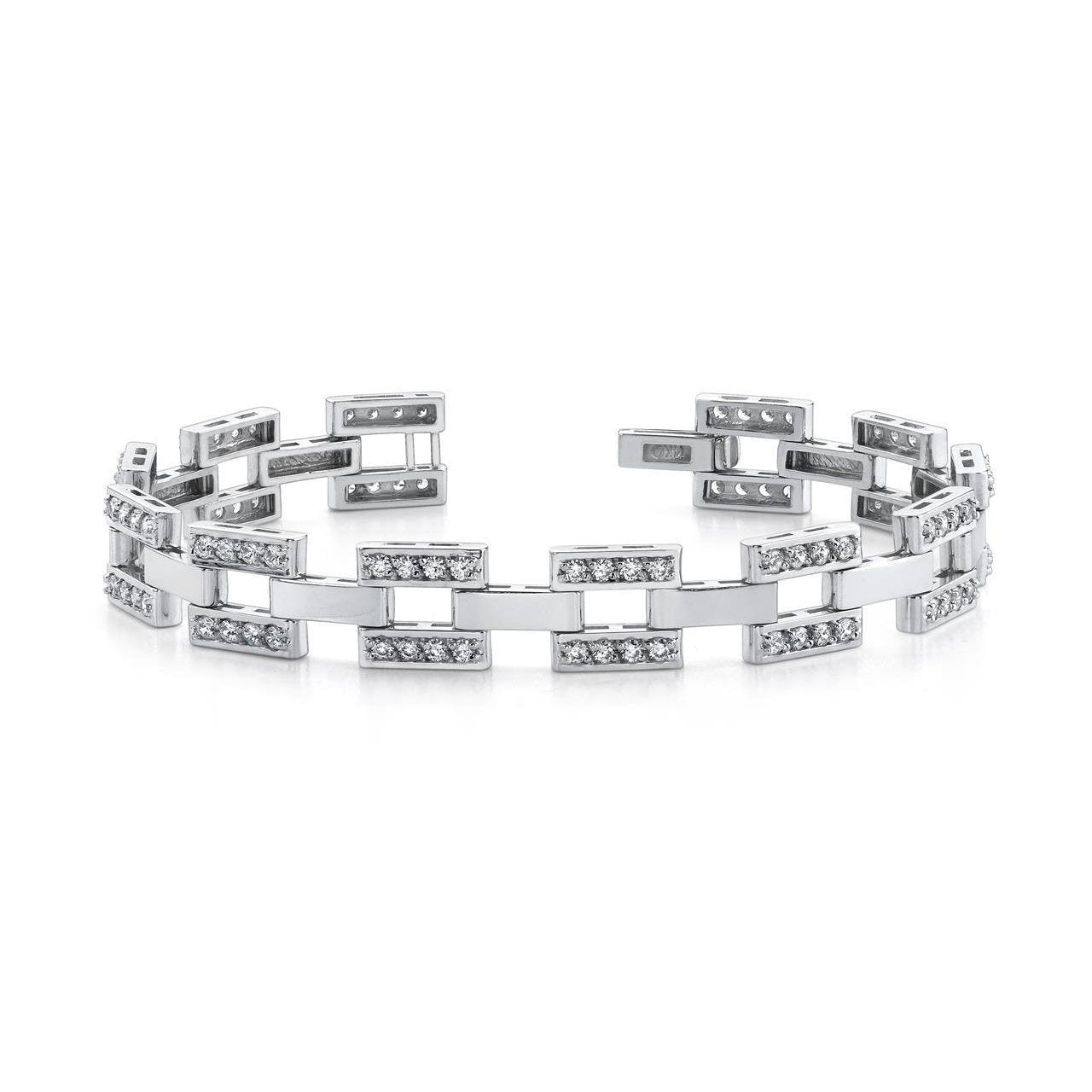 Bracciale Da Uomo A Scacchiera In Oro Bianco 14K Con Naturale Diamanti Taglio Rotondo 9,50 Ct