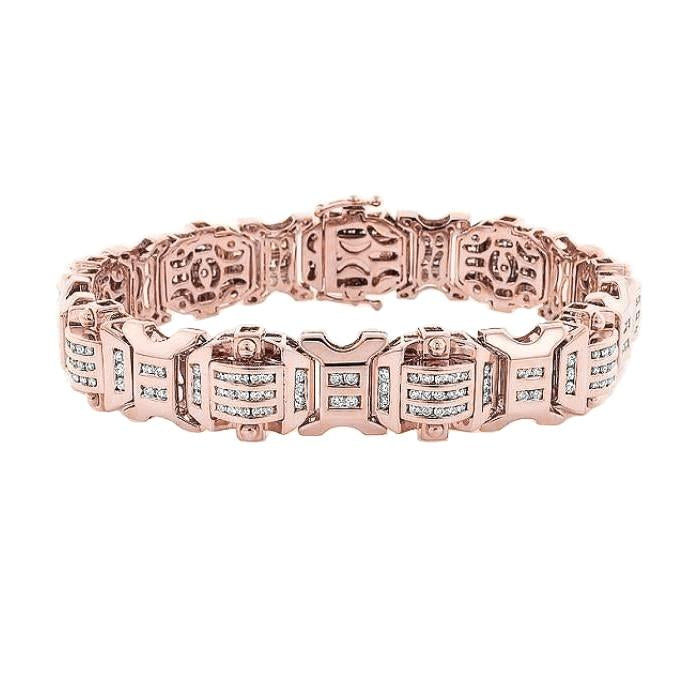 Bracciale Da Uomo Con Genuino Diamanti Scintillanti 12 Carati In Oro Rosa 14K