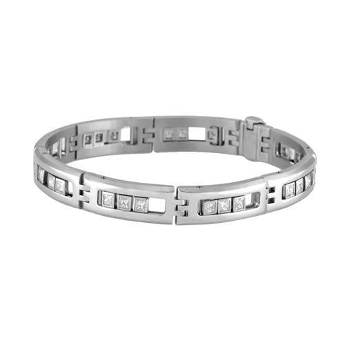 Bracciale Da Uomo Con Naturale Diamanti Taglio Princess Da 3,60 Carati In Oro Bianco 14K