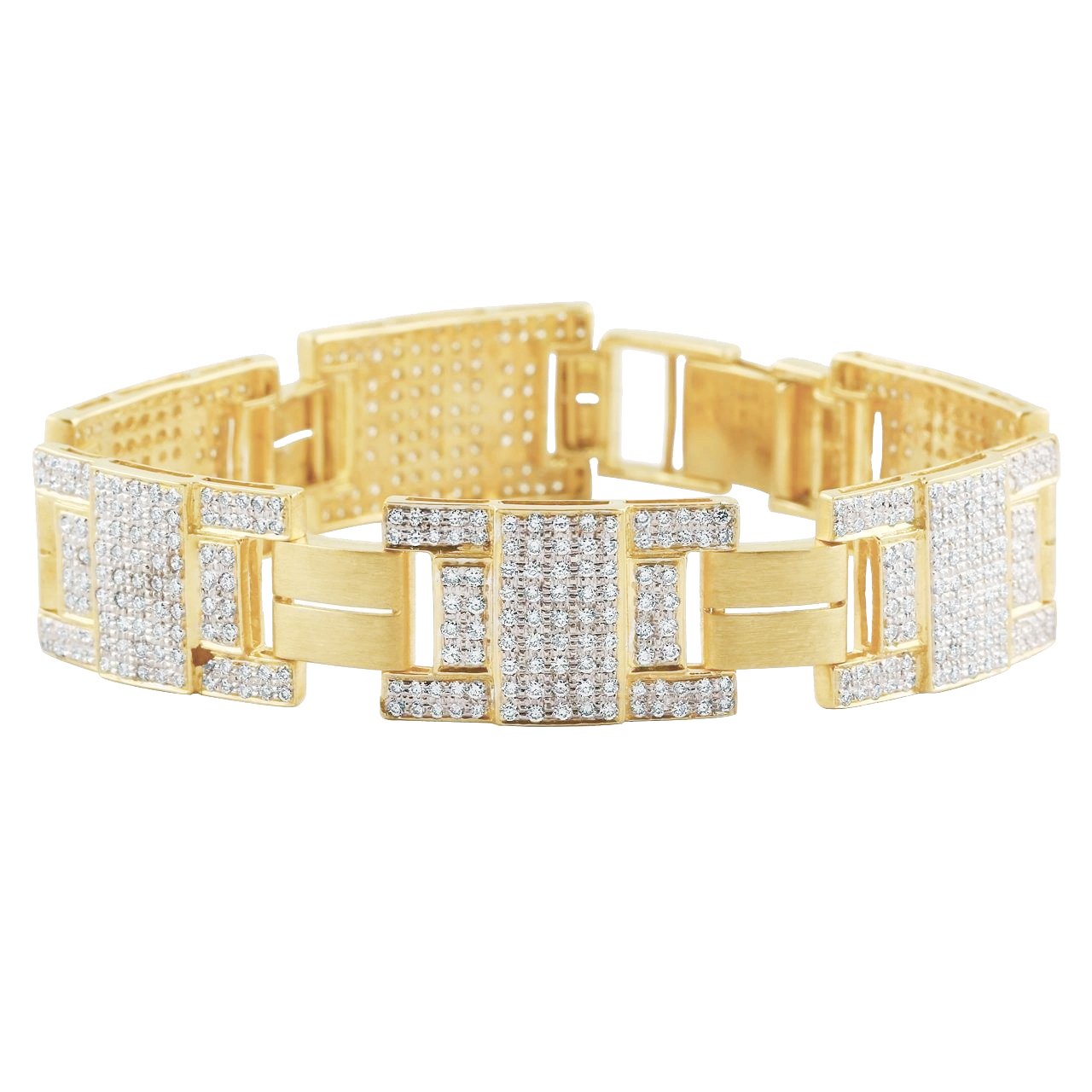 Bracciale Da Uomo Con Splendidi Genuino Diamanti Rotondi Da 16 Carati In Oro Giallo 14K