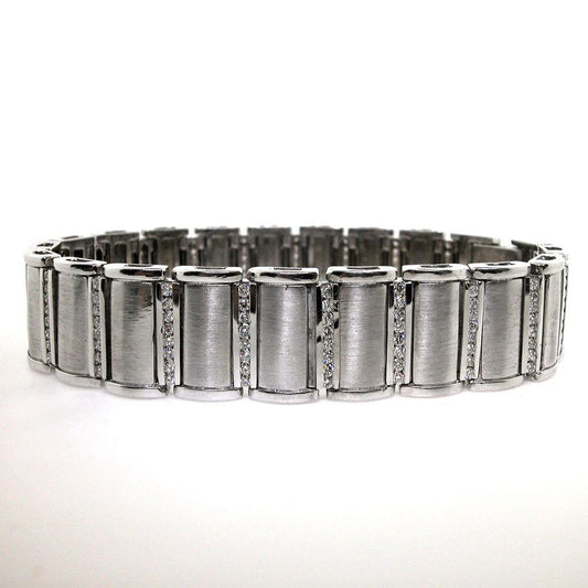 Bracciale Da Uomo In Oro Bianco 14K Con Genuino Diamante Rotondo A Forma Di 6 Carati
