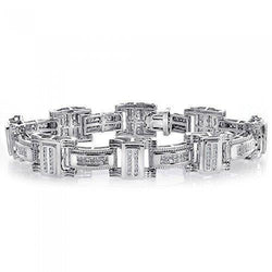 Bracciale Da Uomo In Oro Bianco Massiccio 7 Carati Con Vero Diamanti Taglio Rotondo
